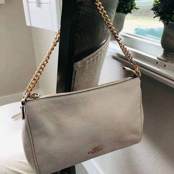 Coach Pebble Leather Chalk  Bag with Gold Chain - Picture 2 of 10